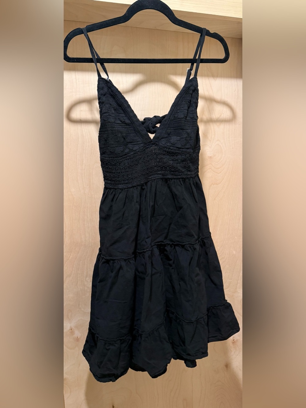 Blanco By Nature Mia Black Crochet-Trim Sundress Size Large 100% Cotton